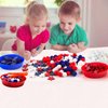 Iceyon 142pcs Fine Motor Skills Counting Sorting Sensory Bin Filler -100pcs Pompoms 30 Pcs Wooden Stars 5 Cups 4 Tweezers 2 Scissors 1pcs Storage Bag for Early Education Train (Blue White)