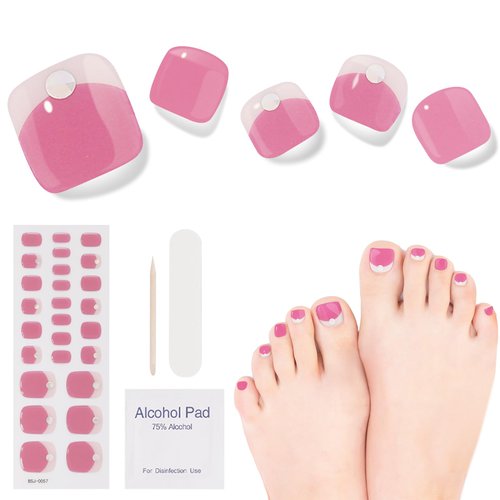 DUKASOU Semi Cured Gel Pedicure Strips, 26pcs Gel Toenail Stickers Full Nail Wraps Decorations Birthday Party Favor Gifts, includes Prep Pads, Nail File & Wood Stick (Plum Blossom Manor)