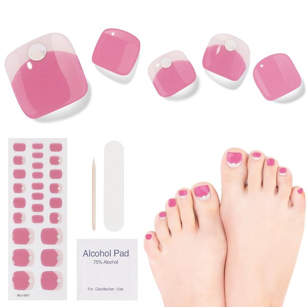 DUKASOU Semi Cured Gel Pedicure Strips, 26pcs Gel Toenail Stickers Full Nail Wraps Decorations Birthday Party Favor Gifts, includes Prep Pads, Nail File & Wood Stick (Plum Blossom Manor)