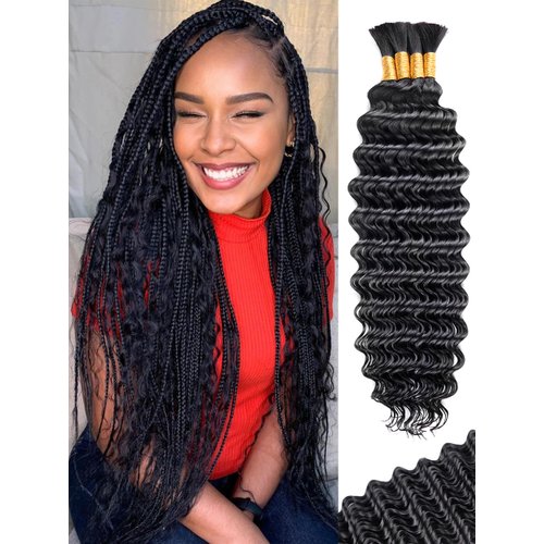 KULYMUWIG Human Braiding Hair for Boho Braids 18 Inch 100 g 4 Bundles Deep Wave Bulk Human Hair for Braiding No Weft 10A Curly Human Hair Extensions for Braids Wet and Wavy Human Braiding Hair