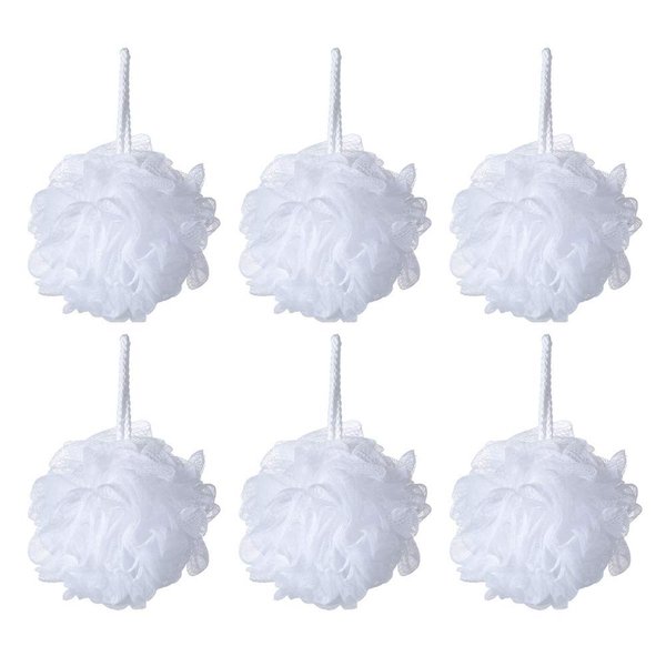 Bath Shower Sponge Pouf Loofahs White Mesh Pouf Shower Puff Pack of 6 (35g/pcs)