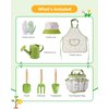 Kids Gardening Set Toys, Quality Garden Tool Kit for Kids and Toddlers, Includes Two Shovels, Garden hat,Rake, Apron,Gloves, Watering Can, and Tool Bag (Green)