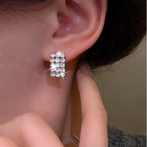Sttiafay Vintage Rhinestone Square Earrings Square Crystal Earrings Silver Geometry Square Stud Earrings Sparkly Cz Bridal Earrings Jewelry for Women