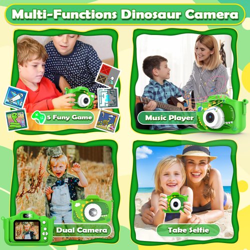 Kids Camera for Boys Dinosaur Toys Age 3-8 with 48MP 1080P HD Video Camera Kids Digital Camera Toys for Kids Toddler Christmas Birthday Gifts with Dinosaur Protective Cover (Green)