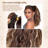 MAYSA Curly Ponytail Hair Extension, 14in Claw Clip in Highlights Ponytail Hair Extension, Clip in Ponytail Soft Synthetic Hairpiece for Black Women #8BH26 Chocolate Brown with Blonde Highlights