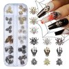Halloween Nail Charms 3D Spider Hand Alloy Nail Art Supplies Black Gold Silver Charms Nail Jewelry for Women Halloween DIY Nail Art Decoration Accessories 36Pcs