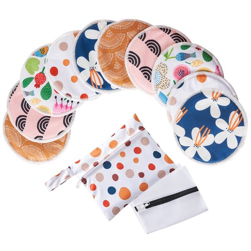 Breast Pads - (10 Pack) Reusable and Washable Nursing Pads for Breastfeeding -4.7 inch + Wet Bag +Wash Bag