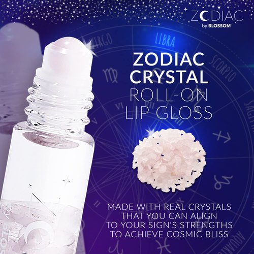 Blossom Zodiac Sign Roll-On Lip Gloss, Vanilla Scented + Moisturizing with Crystals, Made in USA, 0.20 fl. oz./5.9ml, Libra