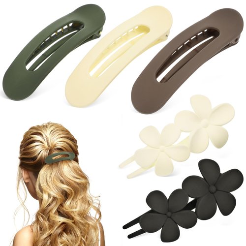 Flat Hair Clips for Women: Gatuida 5 Pcs Lay Flat Claw Clips for All Hair Types, Matte Non-slip H...