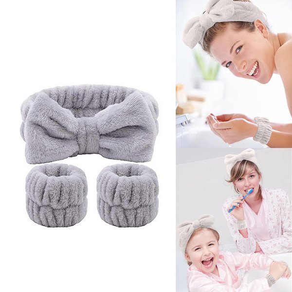 Cielasis 3 Pieces Face Wash Headband and Wristband Set, Cute Spa Skin Care Headband for Washing Face,Wrist Bands for Washing Face, Towel Headband for Women Skin Care