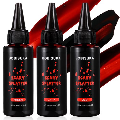 BOBISUKA 3PCS Halloween Fake Blood Makeup Kit, Fresh /Dark /Old Fake Blood washable Realistic Liquid Dripping Stage Blood Makeup Kit for Halloween, SFX Makeup, Cosplay Party, Stage, Horror Film