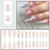 French Tip Press on Nails Long Stiletto Fake Nails Acrylic False Nails with Rhinestones Designs with Gold Foil Artificial Glue on Nails Green Nails Press ons Almond Stick on Nails for Women 24Pcs