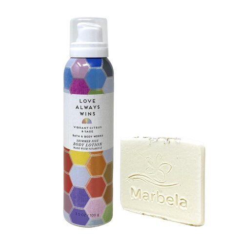 Bath & Body Works Love Always Wins Shimmer Fizz Body Lotion with a Natural Oats Sample Soap