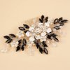 Teyglen Crystal Bride Wedding Hair Comb Vintage Black Flower Rhinestones Side Comb Shiny Hair Pieces Headpieces with Pearl Bridal Hair Accessories for Women Bride Girl(Black)