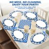 QOUBAI Gingham Oval Paper Plates 11inch Blue and White Checkered Plates and Napkins, Blue and White Plaid Birthday Tableware Outdoor for BBQ Gathering Picnic Blue Boys Theme Party Supplies, 25 Guest