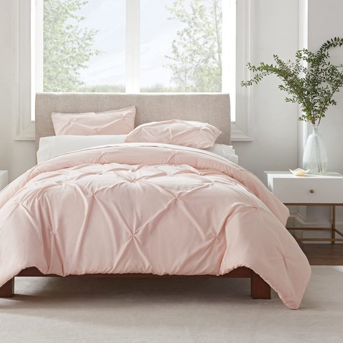 SERTA Simply Clean Ultra Soft 2 Piece Hypoallergenic Stain Resistant Pleated Duvet Cover Set, Twin/Twin XL, Blush