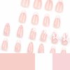 BABALAL Press on Nails Medium Almond Fake Nails White French Glue ons Nails 3D Flower Bow Charm Design Acrylic Nails 24Pcs Stiletto Manicure Coquette False Nails