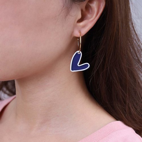 Sttiafay Vintage Blue Heart Earrings Enamel Heart Drop Earrings Acrylic Love Heart Earrings C Shape Hoop Earrings Gold Open Circle Earrings Jewelry for Women