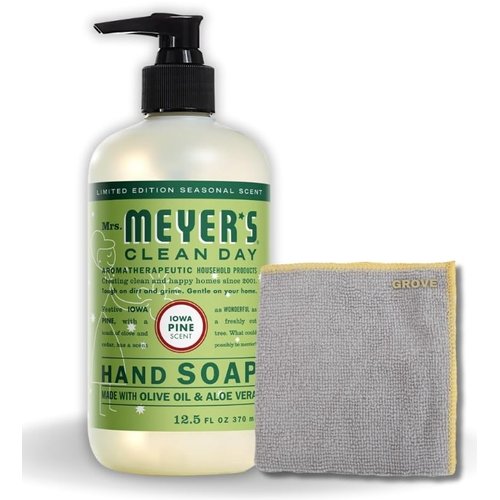 Clean Day Organic Iowa Pine Scent Liquid Hand Soap 12.5 oz Bundle with Microfiber Cloth - Gentle Hand Soap with Essential Oils & Aloe Vera - (2 Items)