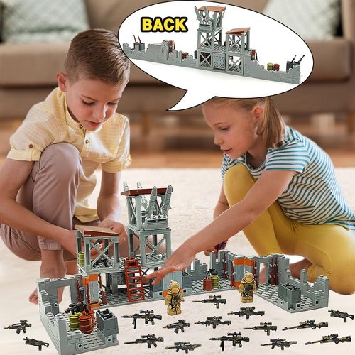 Military Base Building Block Toy Deformable Base Center with Sentry Tower, E.O.D Suit and Camouflage Guns Weapons Building Kit Toy Gift for Kids 8 10 12 14 Years (312pcs) (Military base 2)