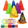 Win SPORTS 3 in 1 Carnival Outdoor,Combo Games Set,Soft Plastic Cones,Cornhole Bean Bags,Ring Toss Game,Kids Birthday Party Outdoor Games Supplies 26 Piece Set