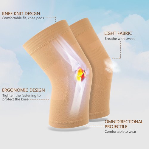 Knee Sleeves, 1 Pair, Could Be Worn Under Pants, Lightweight Knee Compression Sleeves for Men Women, Knee Brace Support for Joint Pain Relief, Arthritis, ACL, MCL, Sports, Injury Recovery, Beige M