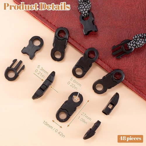 HINZIC 48pcs Black Paracord Bracelets 6mm Mini Safety Breakaway Buckles, Side Release Plastic Buckle for Paracord Bracelet Clasp Anklet Braided Necklace Cameras Strap Rings Accessories