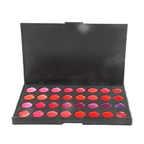 ML Collection 32 Warm Bright Color Lip Gloss Palette + FREE 2 Lip Brushes with cap