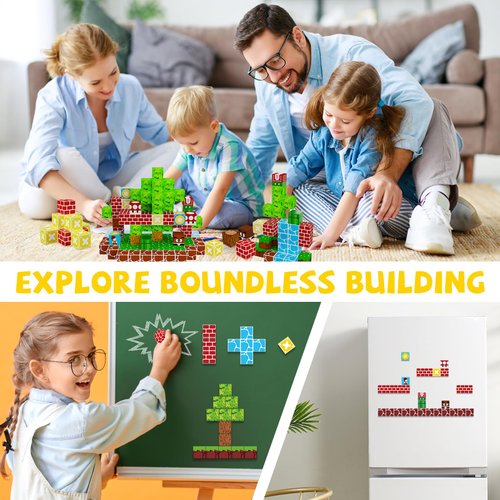 120Pcs Magnetic Blocks - Build Mine Magnet World Set, 1" Magnetic Cubes, STEM Sensory Montessori Building Toys Valentines Christmas Birthday Gifts for Boys & Girls Age 3 4 5 6 7 8-13 Years Old
