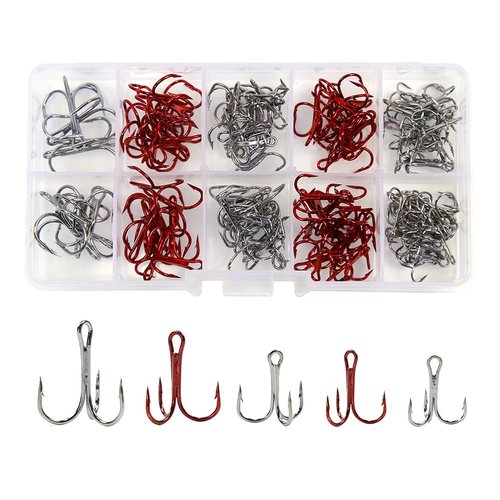 130 PCS Treble Hooks Kit High Carbon Steel Round Bend for Lures Baits Fishing Hook Set 4# 6# 8# 10# for Freshwater Saltwater