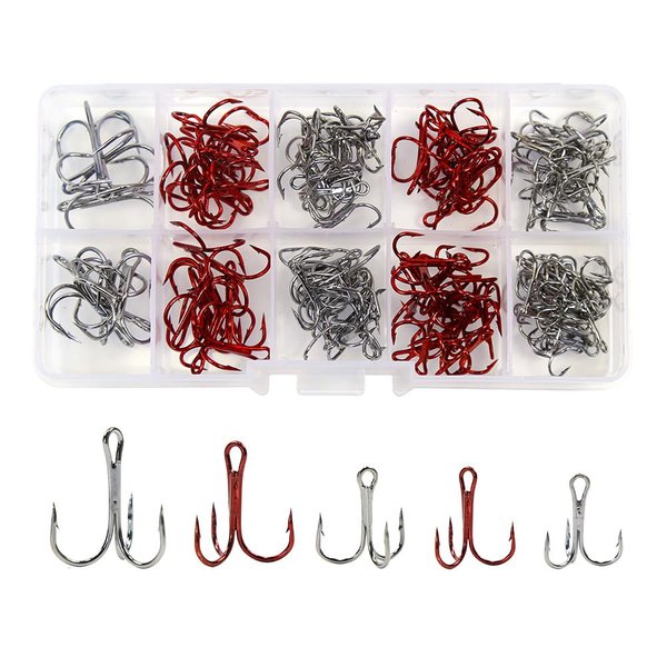 130 PCS Treble Hooks Kit High Carbon Steel Round Bend for Lures Baits Fishing Hook Set 4# 6# 8# 10# for Freshwater Saltwater