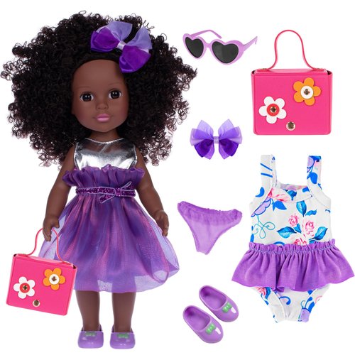 ebuddy Dolls & Accessories African Baby Doll Reborn Baby Doll 14.5 Inch Black Baby Dolls Summer Theme Baby Doll Set
