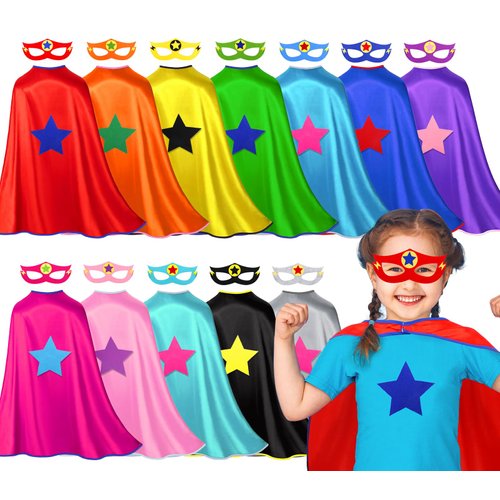 iROLEWIN Star Superhero-Capes and Masks for Kids Bulk 12 Pack Super-Hero Dress-Up Costumes for Girls Boys Party Favors Halloween Gifts