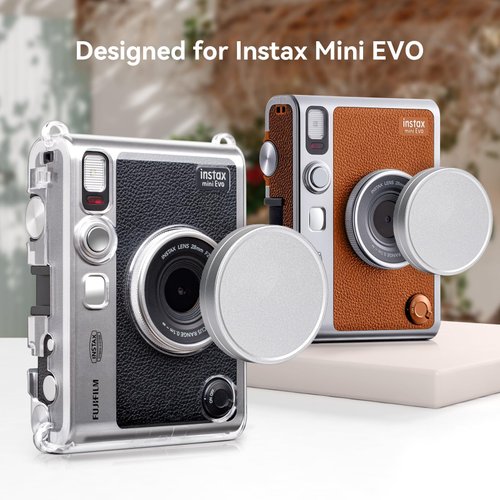 MUZIRI KINOKOO Instax Mini EVO Lens Cap, Compatible for Fujifilm Fuji Instax Mini EVO Instant Camera - Aluminum Alloy Dustproof Lens Cap Cover with Flocking Internal - Silver Color