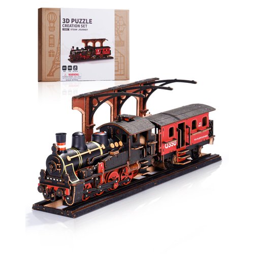 ROBOTIME 3D Puzzles for Adults Wooden Puzzle DIY Model Steampunk Train Kit to Build Wood Craft Kit Toy Hobby Gift Home Decor (Steam Journey)