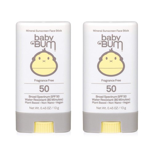Baby Bum Mineral Sunscreen Face Stick - SPF 50 - UVA,UVB Face and Body Protection - Fragrance Free Safe for Sensitive Skin- Travel Size 0.45 Ounce (Pack of 2)