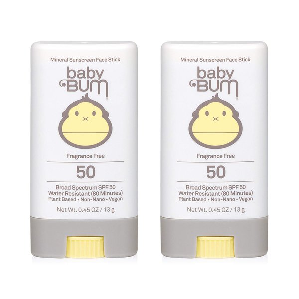 Baby Bum Mineral Sunscreen Face Stick - SPF 50 - UVA,UVB Face and Body Protection - Fragrance Free Safe for Sensitive Skin- Travel Size 0.45 Ounce (Pack of 2)
