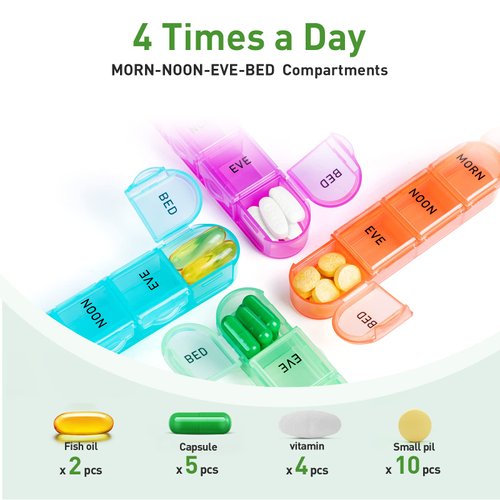Monthly Pill Organizer 4 Times a Day,Odaro 30 Day Pill Organizer,Monthly Pill Box 4 Times a Day Organizer,Portable Pill Case Organizer,Medicine Organizer for Vitamins and Medication（Rainbow）