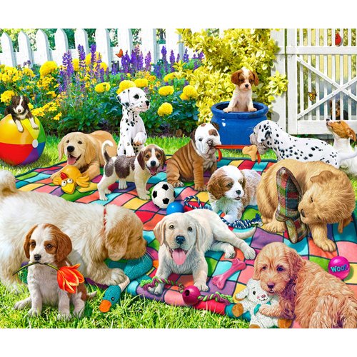 Springbok's Playful Pups on Parade 1000 Piece Puzzle for Adults and Families is an Adorable and Colorful Display of PuppiesLined Up for a Parade - Made in The USA