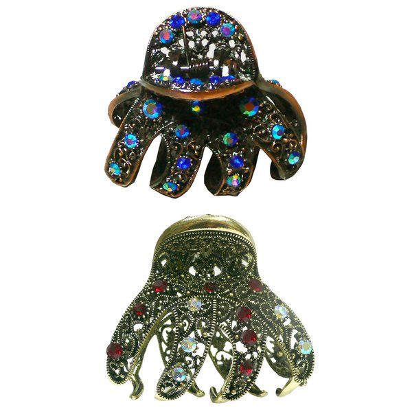 JCGY Set of 2 Crystal Jaw Clips Metal Claws, Gold and Antique Gold Trim YY86410-2gSapSiam