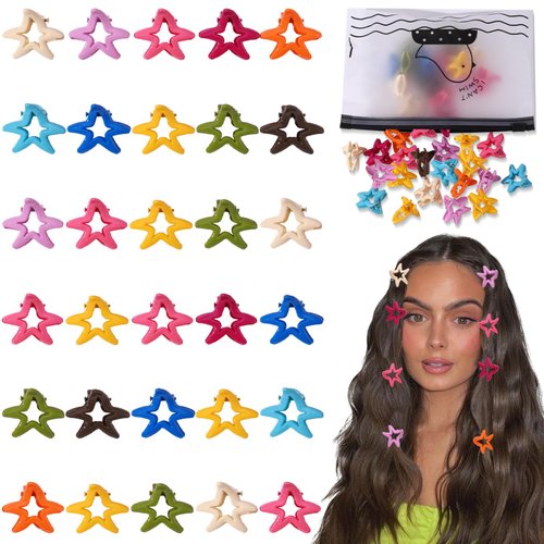 AUDTOPE 30 Pack Small Hair Clips for Women,Colorful Claw Clips for Thick Thin Hair Plastic Hair Clips Star Hair Claw Clips Non Slip Strong Hold Cute Hair Accessories for Women Girls,Star