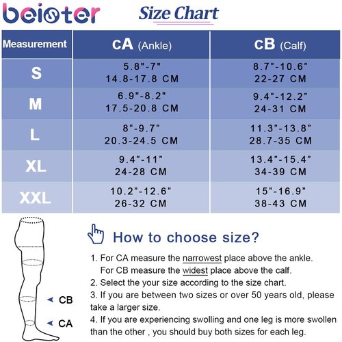Beister 20-30 mmHg Knee High Compression Socks for Women Men Calf Varicose Veins