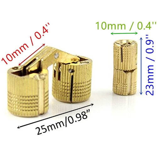 MIAO JIN 12 Pcs 10mm Brass Barrel Hinges Hidden Invisible Cabinet Furniture Hinges Concealed 180 Degree Opening Angle