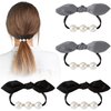 KIKOOD 4pcs Bow Ponytail Holder Pearl Bow Hair Scrunchies Korean Rabbit Bunny Hair Elastic Ties Multi Cloth Bowknot Layer Hair Ring with Pearls Hair Rope Hairband for Women Girls