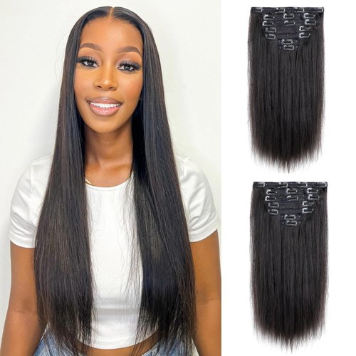 Straight Clip in Hair Extensions Real Human Hair Brazilian Virgin Human Hair OQ Hair Clip in Extensions 7Pcs 120g Clip ins for Women Lace Weft 14Inch