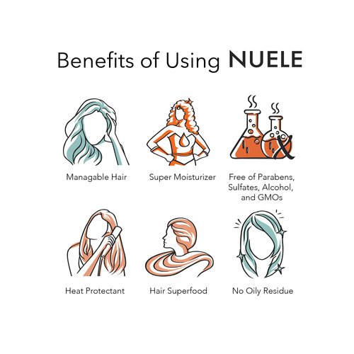 Nuele Hair Serum - Moisturizing Heat Protectant for All Hair Types - Clean, Natural and Organic Formula - Non-Greasy - 1.1 Fl Oz