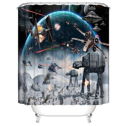 Derozeng Universe Stars Galaxy Science Space Station Polyester Waterproof Fabric Shower Curtain Bathroom Home Decor with 12 Hooks (Color : Blue, Size : 72" W x 72" H)