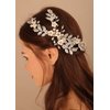 BERYUAN Bridal White Flower Gold Leaves Pearls Crystal Rhinestone Hair Comb Teardrop Crystal Rhinestone Hair piece Sliding Side Headpieces Wedding Hair Accessories for Women and Girls (gold)