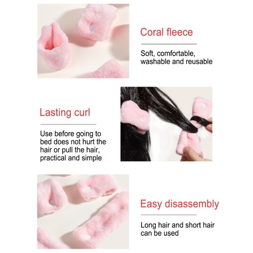 Agatige Hair Rollers, 12pcs Heatless Coral Fleece Hair Curler for Hair Styling, Suitable for All Hair Types, Soft and Skin-friendly, Save Time, Pink