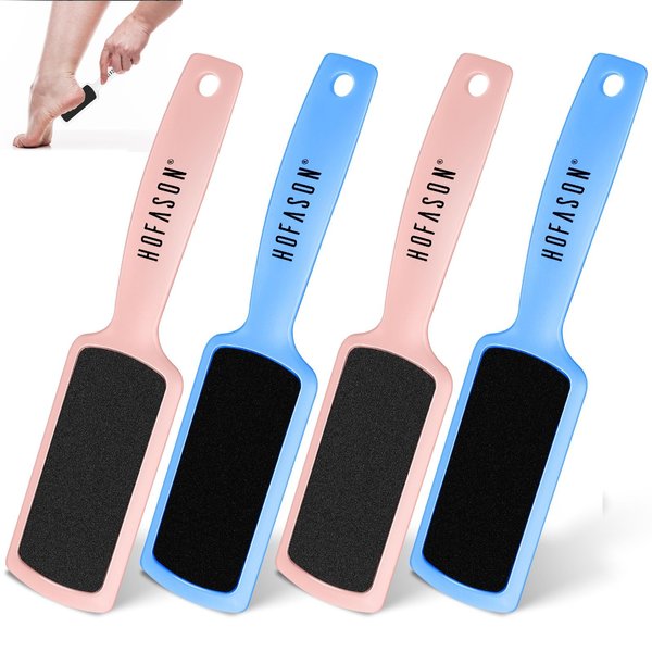 HOFASON 4Pcs Pedicure Foot Files Callus Remover with Double Sided, Professional Foot Scrubber for Feet at Home or Salon Care, Can Be Used On Both Dry and Wet Feet for Dead Skin (Blue&Pink)
